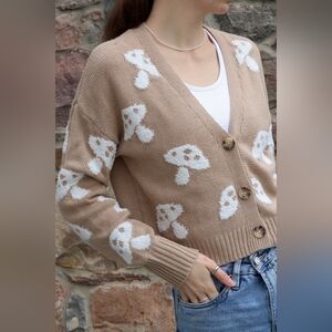 Vintage Cropped Mushroom Cardigan